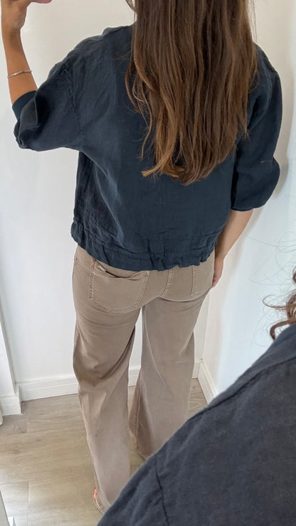NAVY LINEN BOMBER JACKET