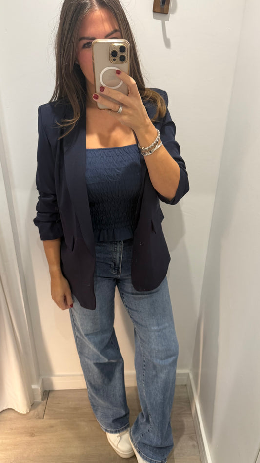 NAVY SHIRRED BOOB TUBE