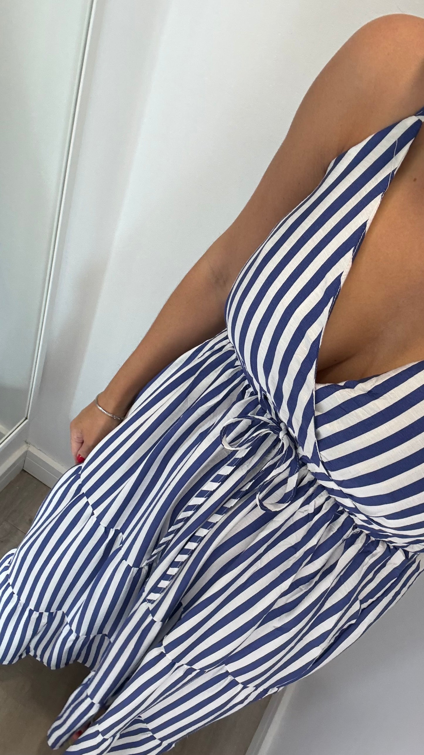 NAVY & WHITE STRIPE TIERED DRESS