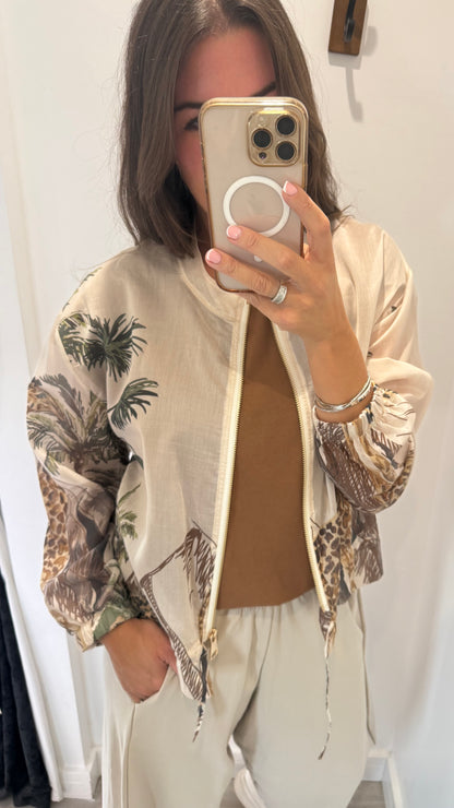 NUDE SAFARI PRINT SILKY BOMBER JACKET