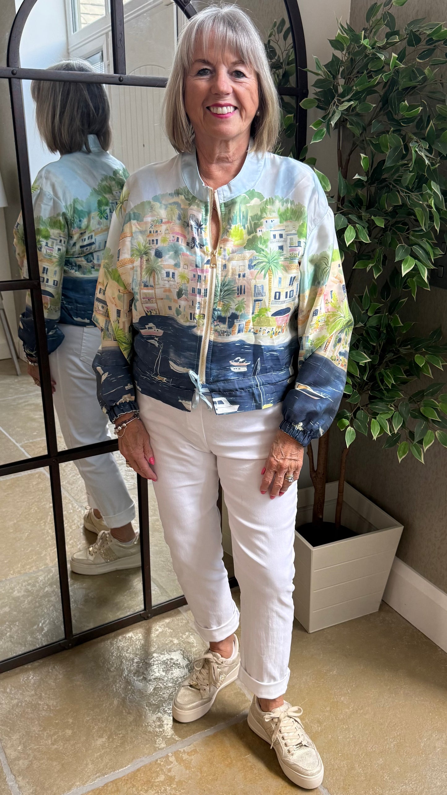 NAVY COASTAL SILKY BOMBER JACKET