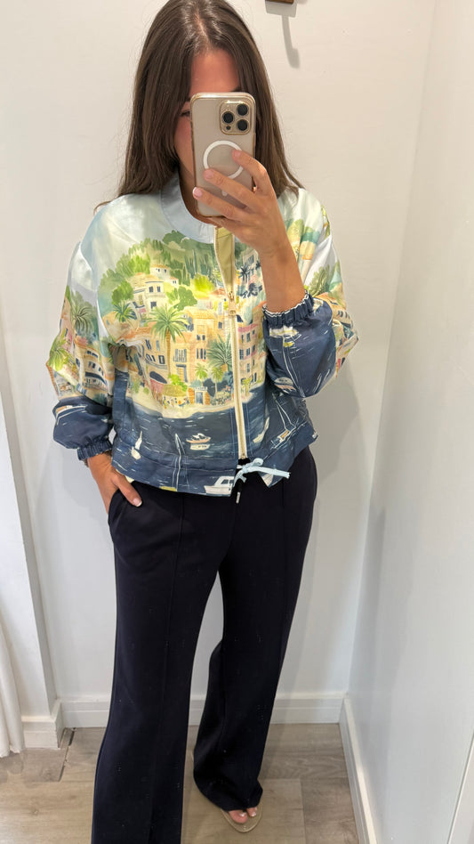 NAVY COASTAL SILKY BOMBER JACKET