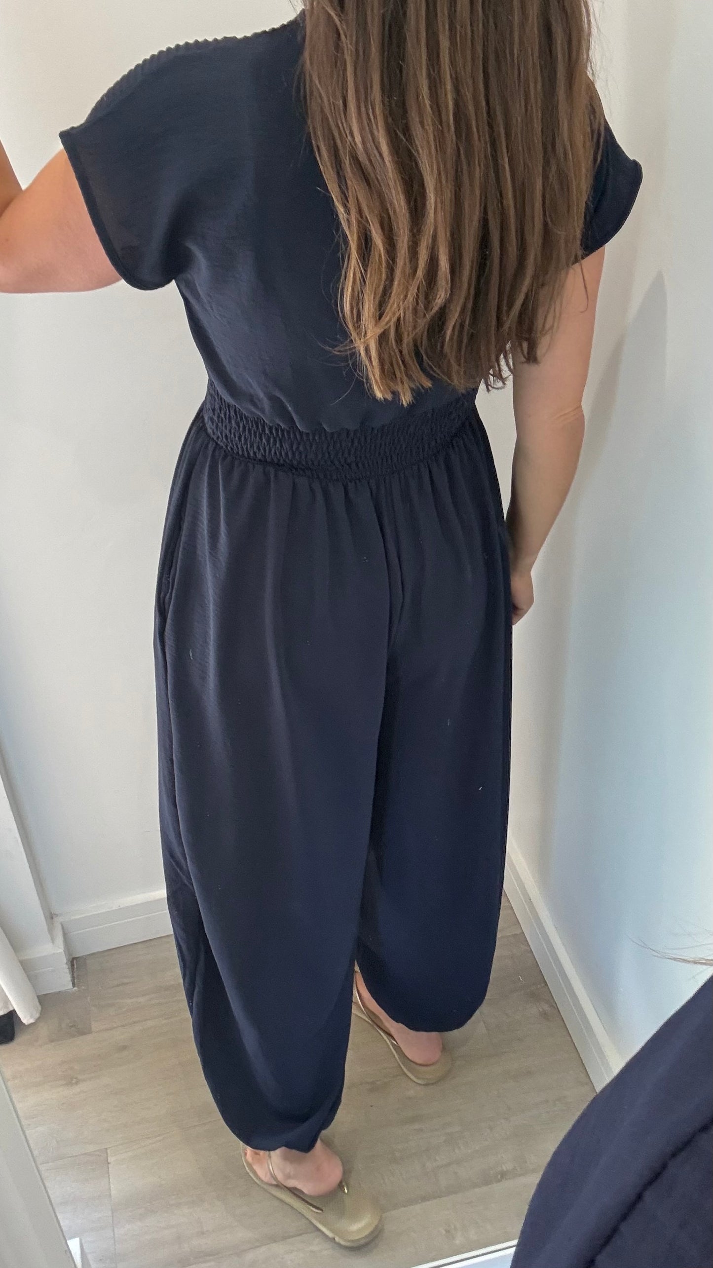 NAVY RIBBED HAREM JUMPSUIT