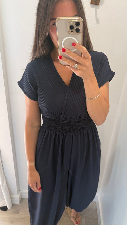 NAVY RIBBED HAREM JUMPSUIT