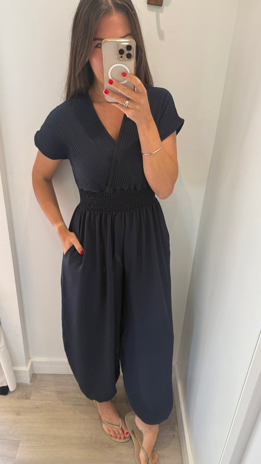 NAVY RIBBED HAREM JUMPSUIT