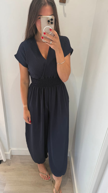 NAVY RIBBED HAREM JUMPSUIT