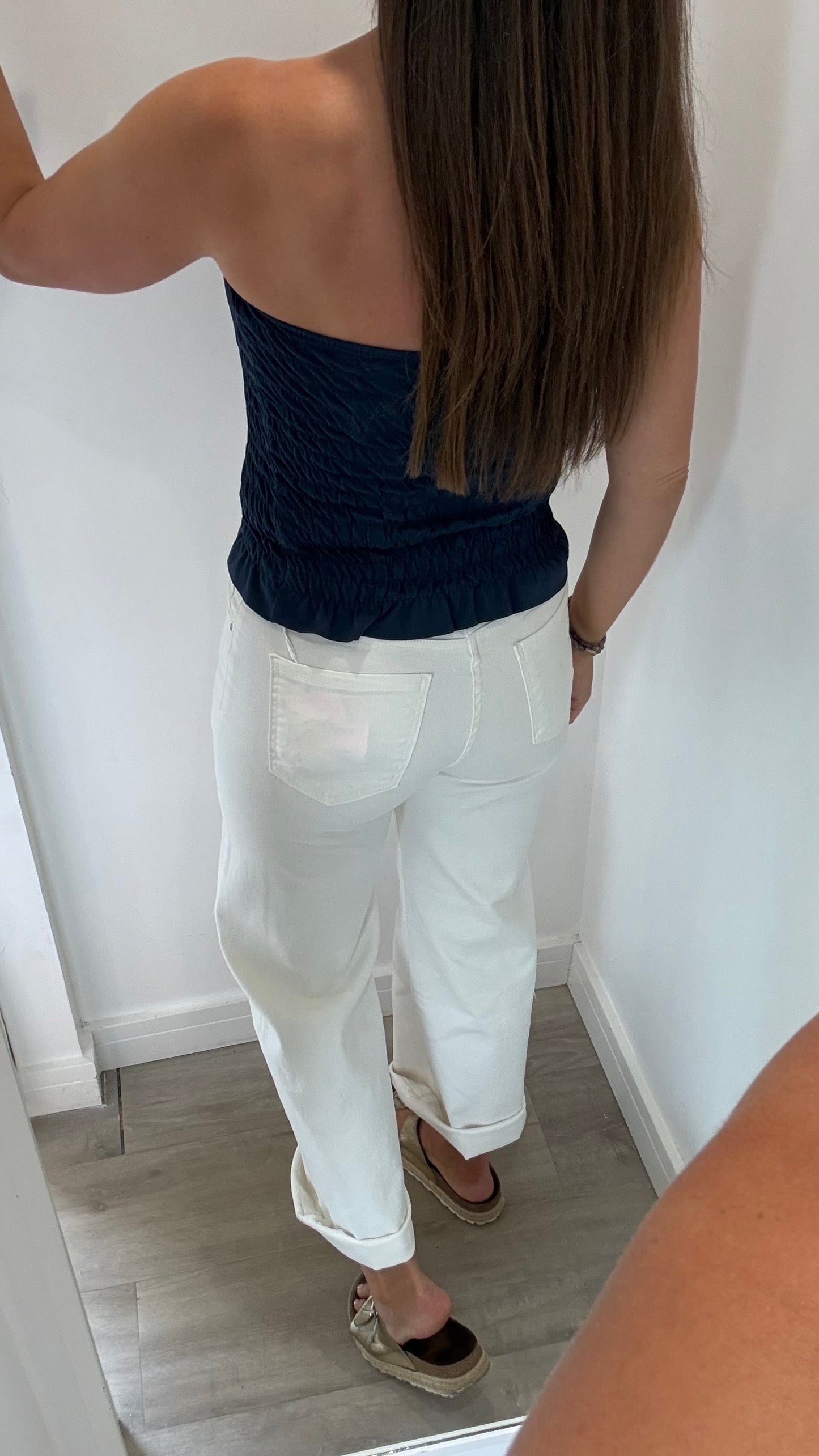 NAVY SHIRRED BOOB TUBE