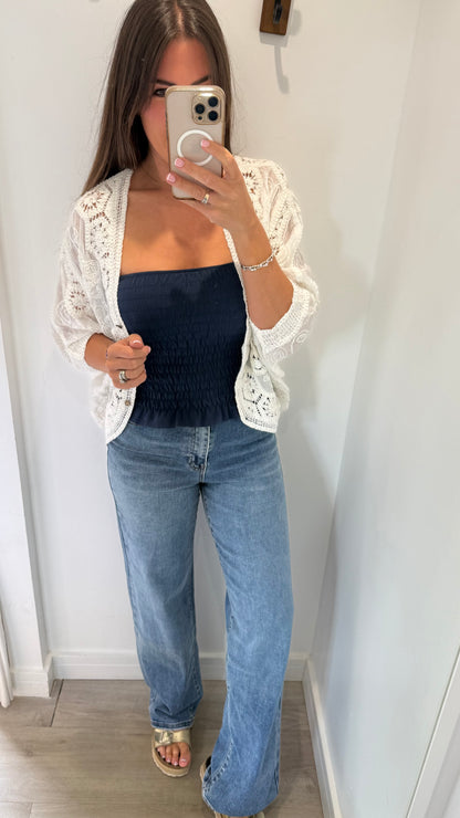 NAVY SHIRRED BOOB TUBE