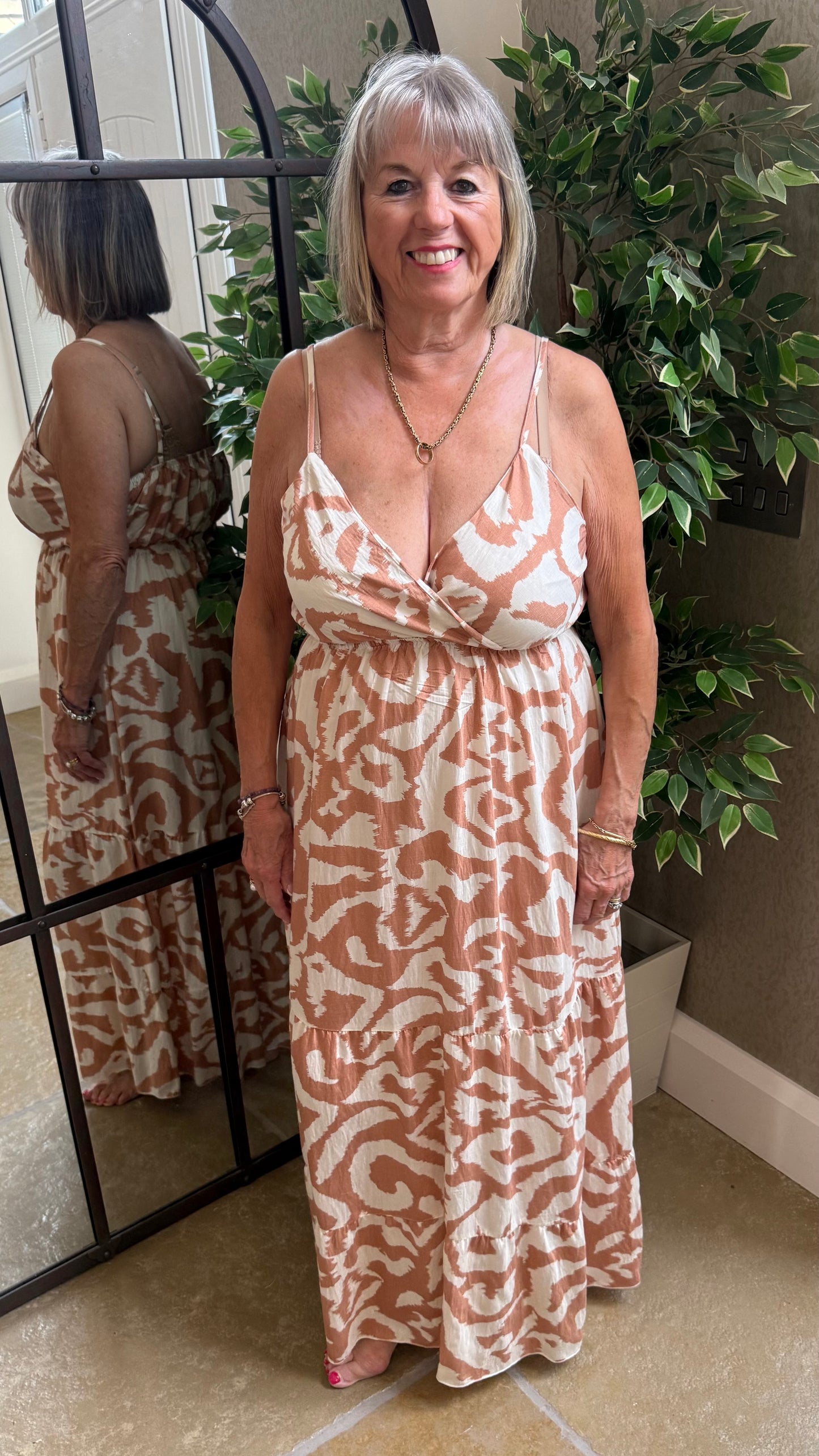 NUDE ABSTRACT MAXI DRESS