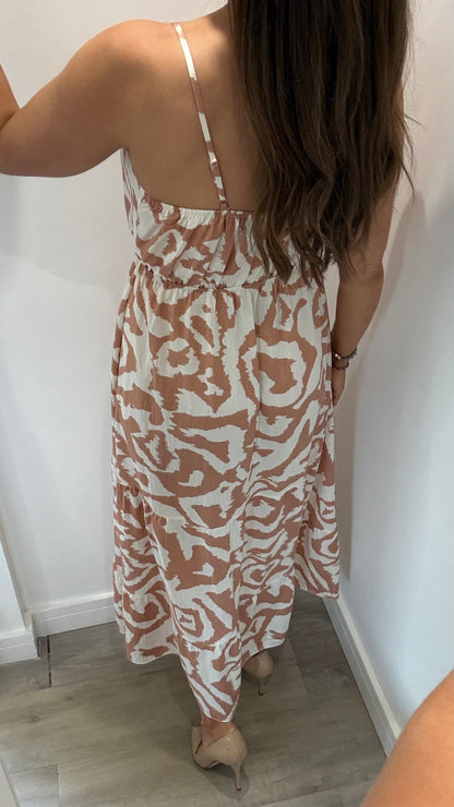 NUDE ABSTRACT MAXI DRESS