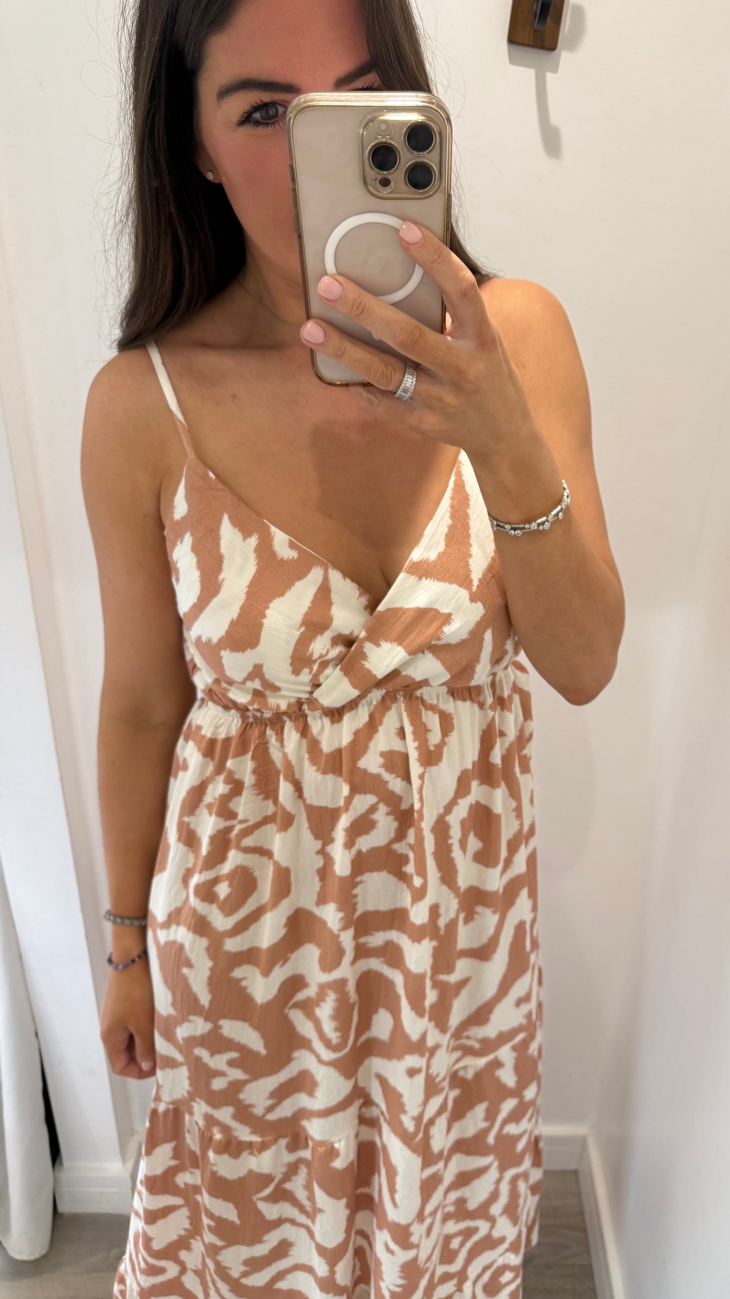 NUDE ABSTRACT MAXI DRESS