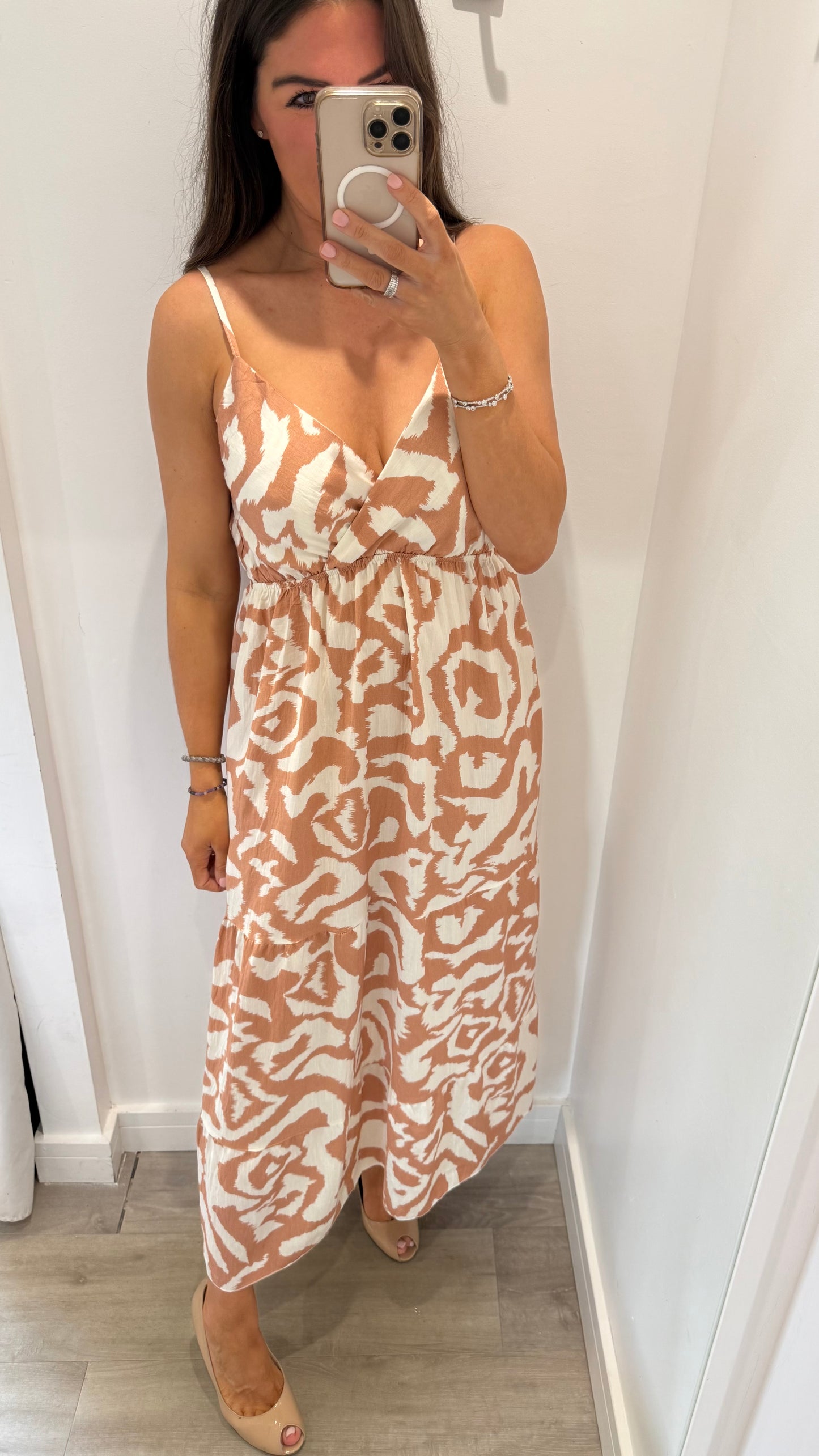 NUDE ABSTRACT MAXI DRESS