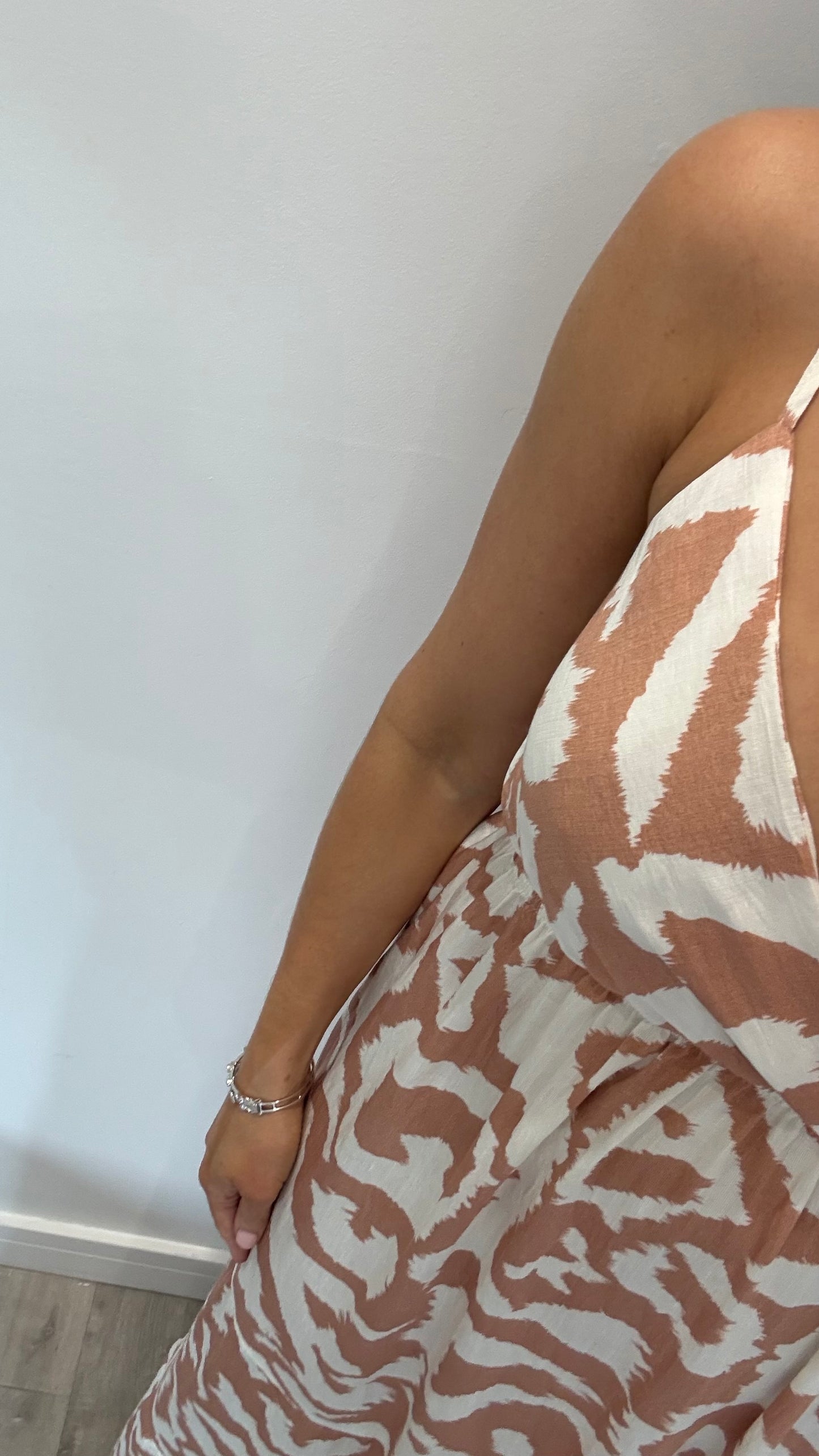 NUDE ABSTRACT MAXI DRESS