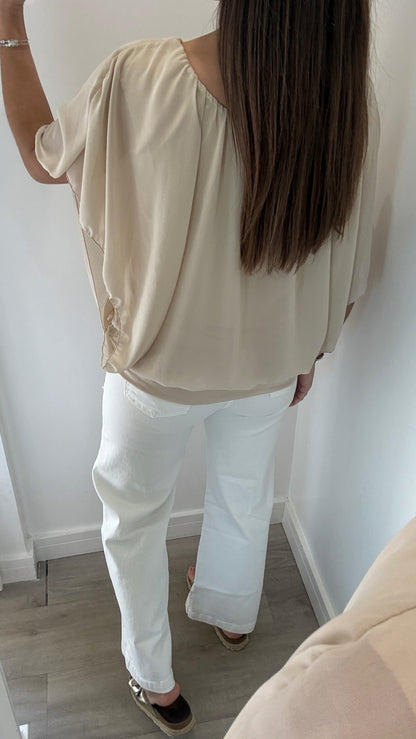 NUDE CHIFFON BATWING TOP