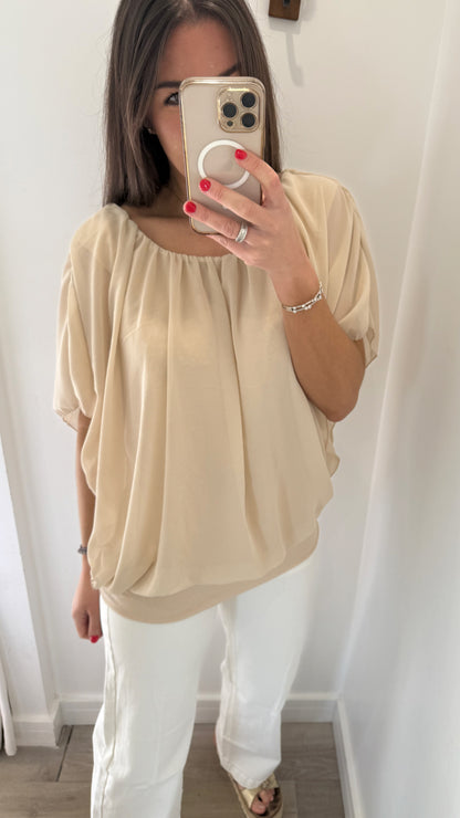 NUDE CHIFFON BATWING TOP