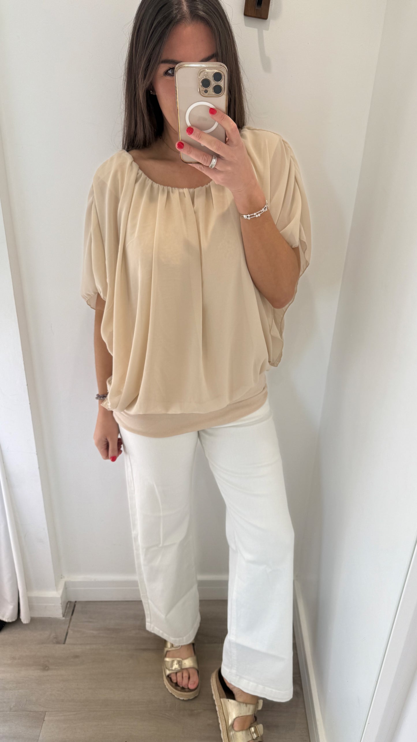 NUDE CHIFFON BATWING TOP