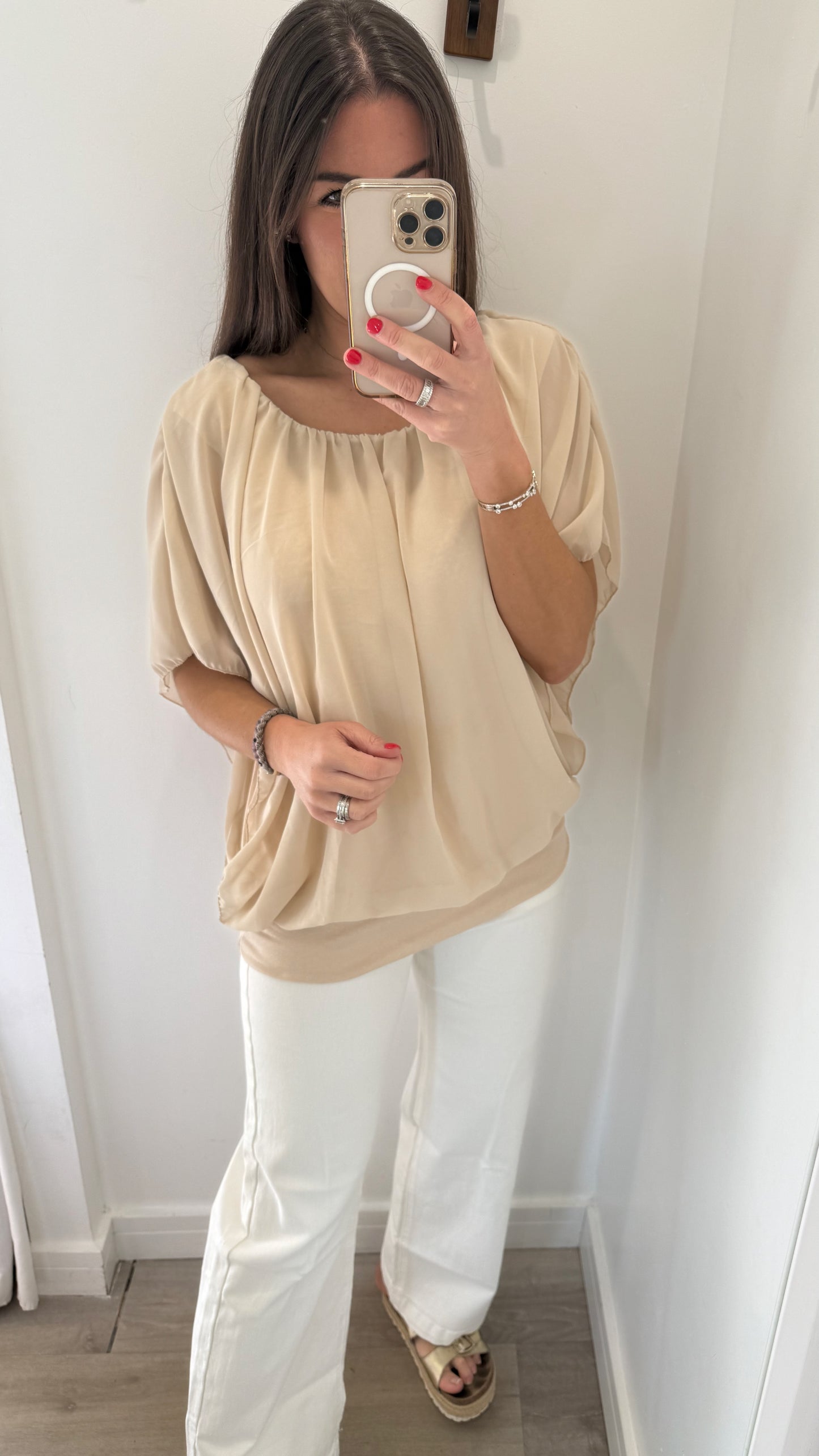 NUDE CHIFFON BATWING TOP