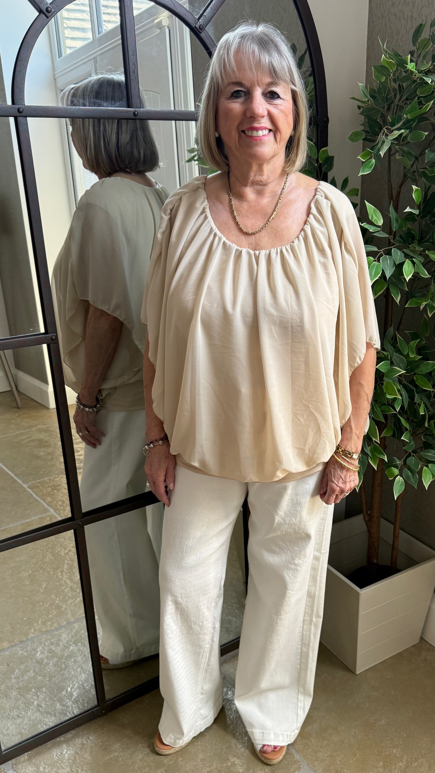 NUDE CHIFFON BATWING TOP