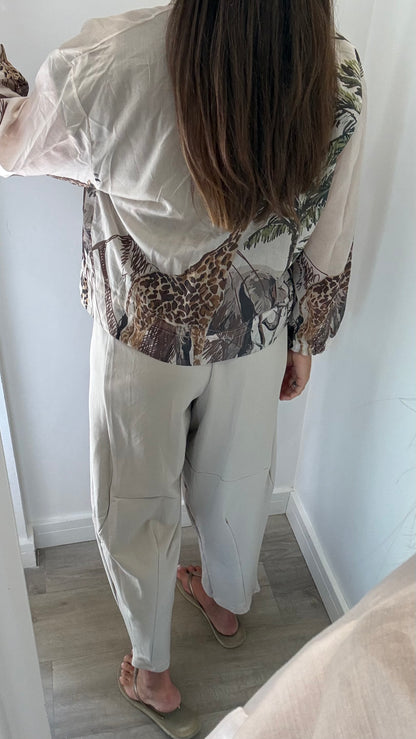 NUDE SAFARI PRINT SILKY BOMBER JACKET