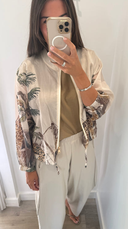 NUDE SAFARI PRINT SILKY BOMBER JACKET