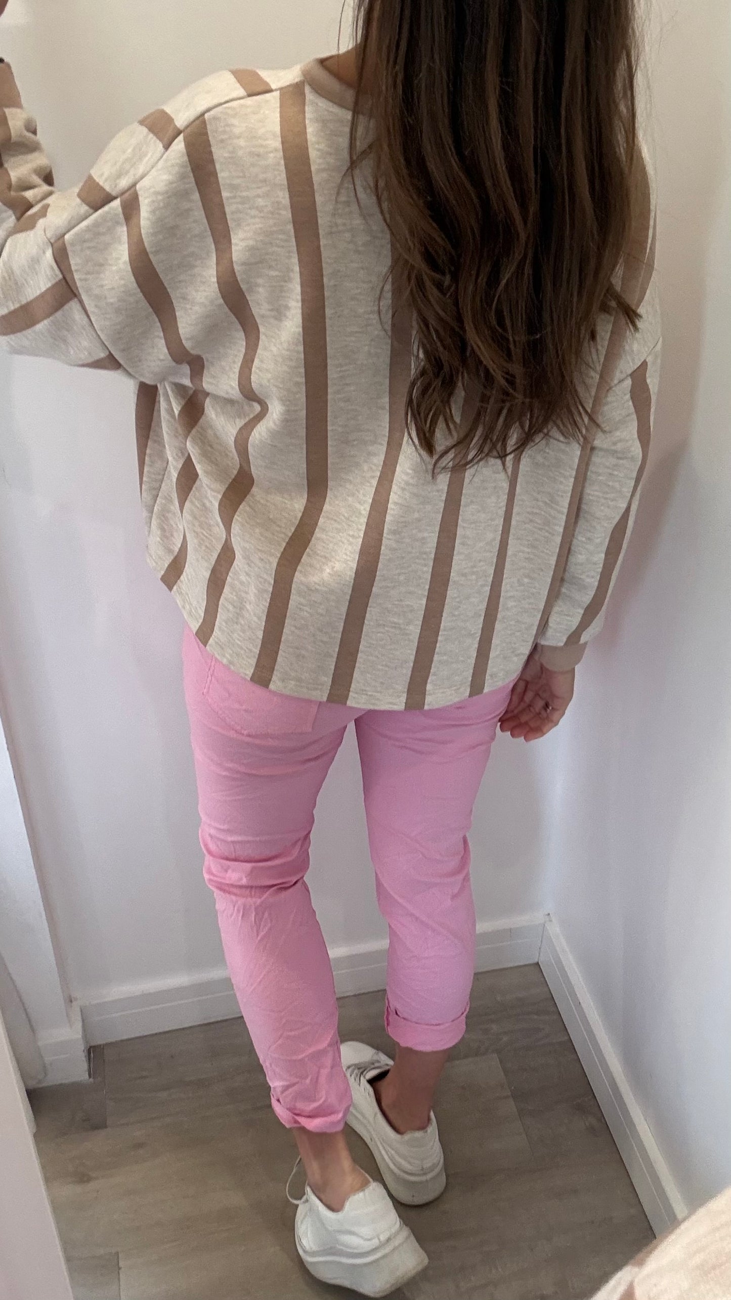 NUDE & MOCHA VERTICAL STRIPE SWEAT TOP