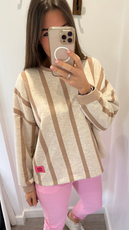 NUDE & MOCHA VERTICAL STRIPE SWEAT TOP
