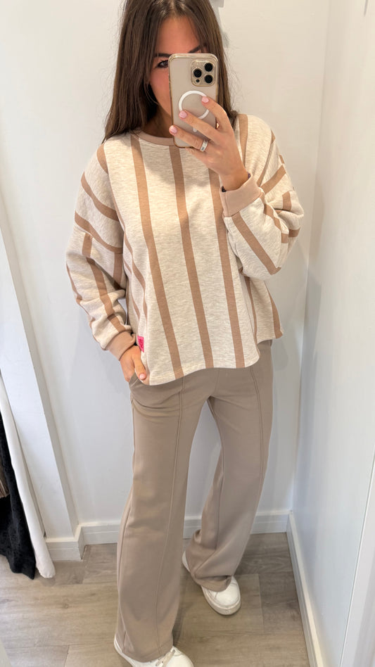 NUDE & MOCHA VERTICAL STRIPE SWEAT TOP