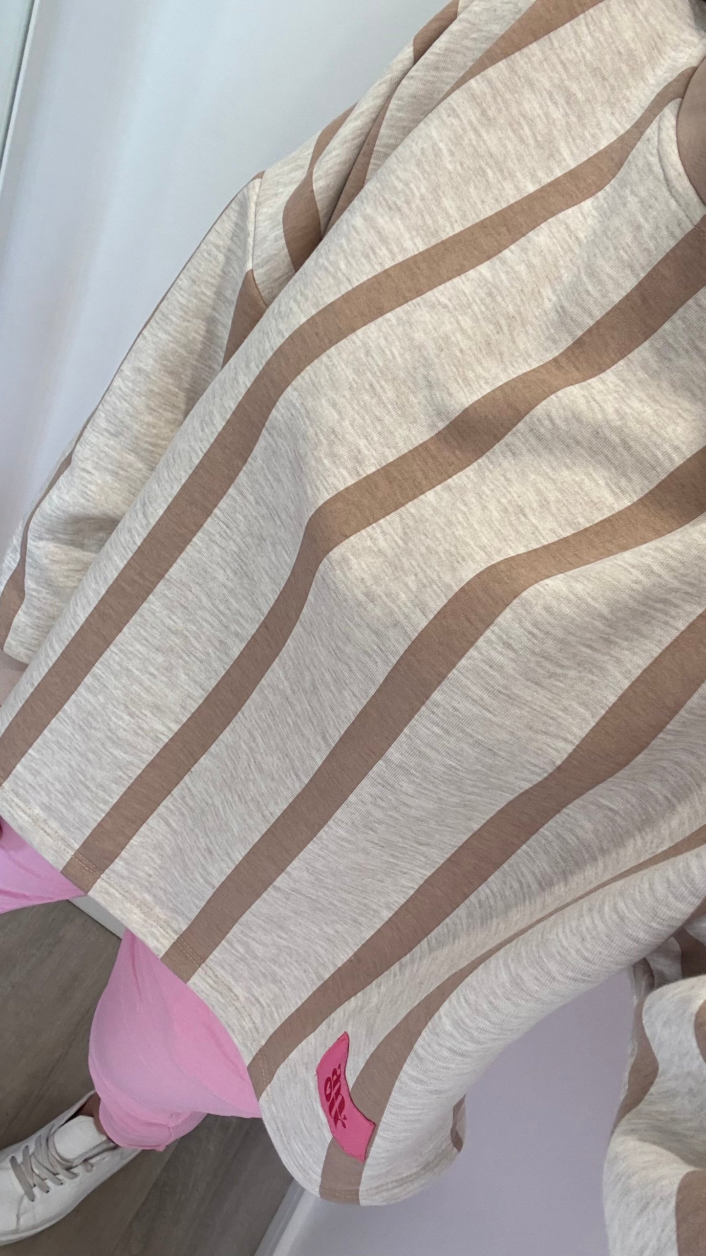 NUDE & MOCHA VERTICAL STRIPE SWEAT TOP