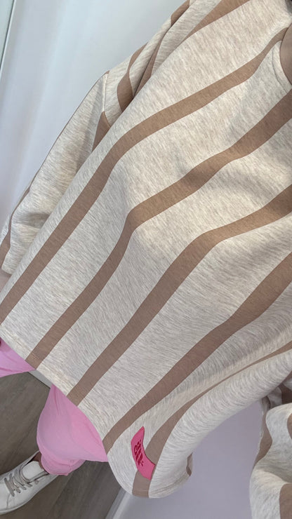 NUDE & MOCHA VERTICAL STRIPE SWEAT TOP