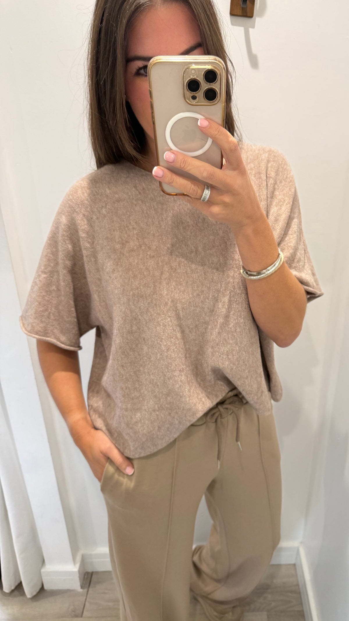 OATMEAL CREW NECK SHORT SLEEVE KNIT