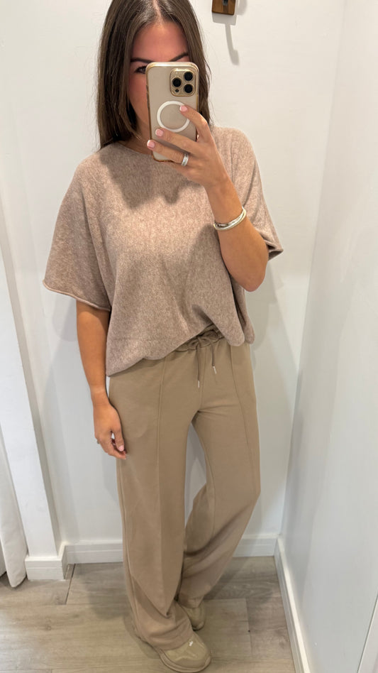 OATMEAL CREW NECK SHORT SLEEVE KNIT