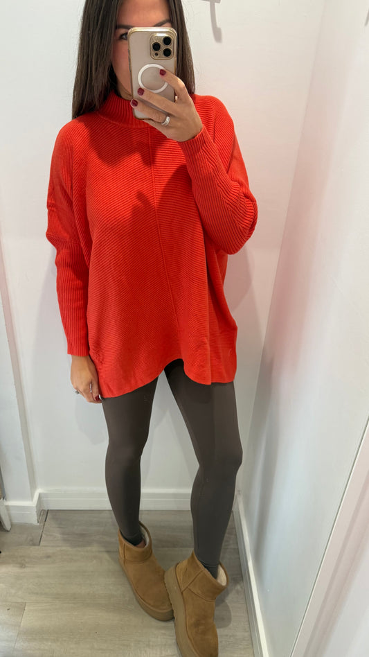 ORANGE LONGLINE BATWING KNIT JUMPER