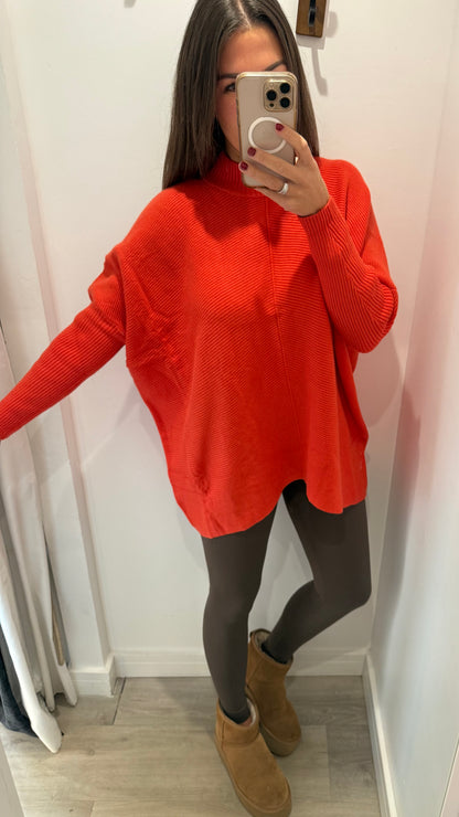 ORANGE LONGLINE BATWING KNIT JUMPER