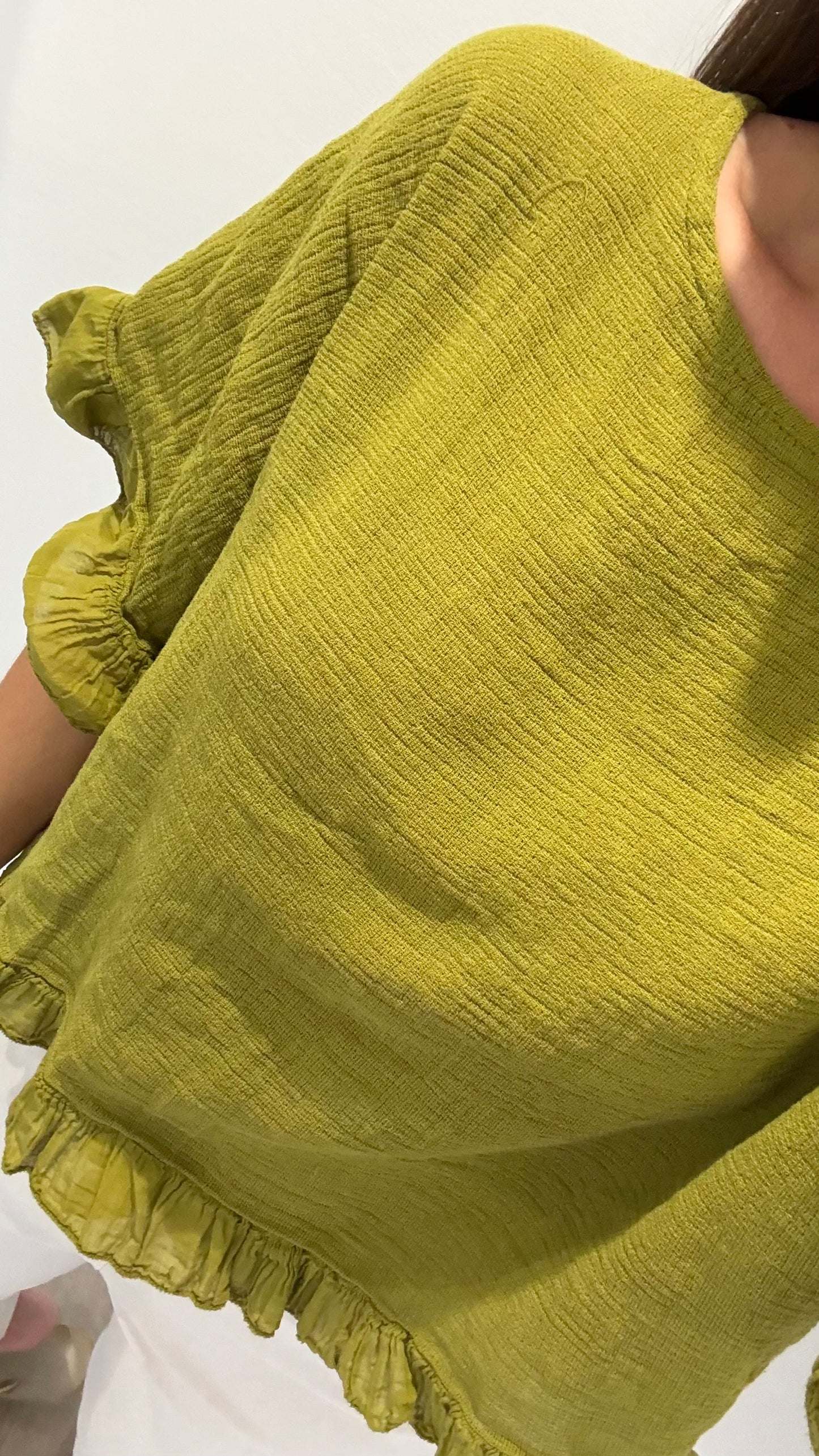 FRILL HEM COTTON TOP – OLIVE GREEN