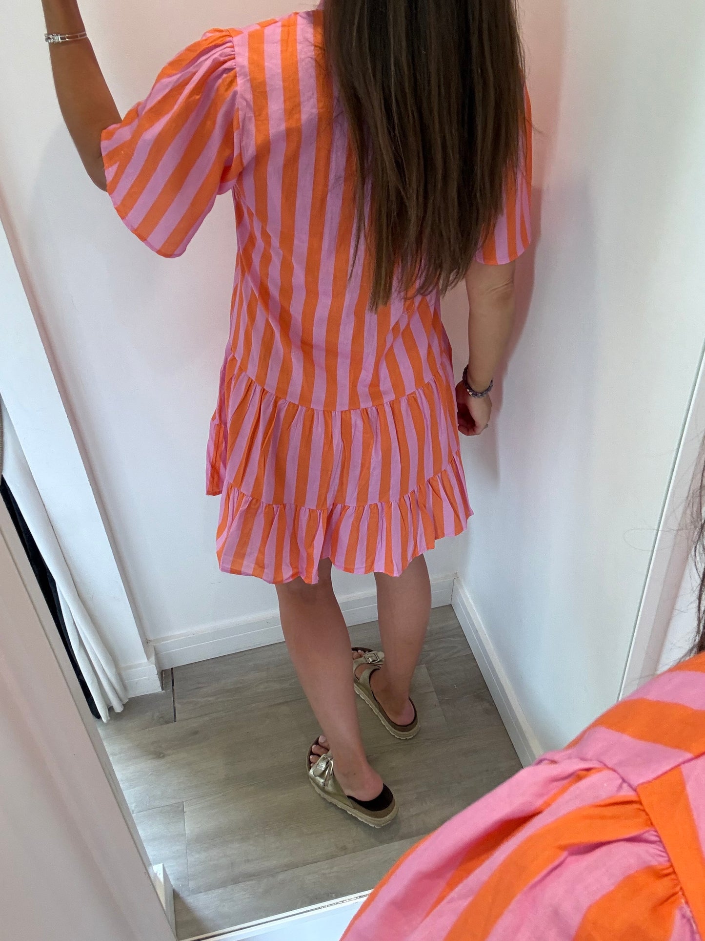 ORANGE & PINK STRIPE MIDI DRESS