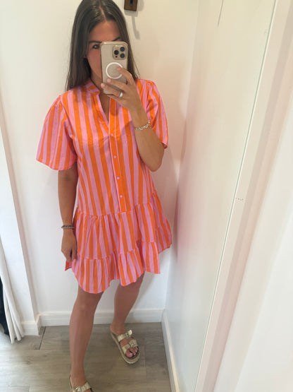 ORANGE & PINK STRIPE MIDI DRESS