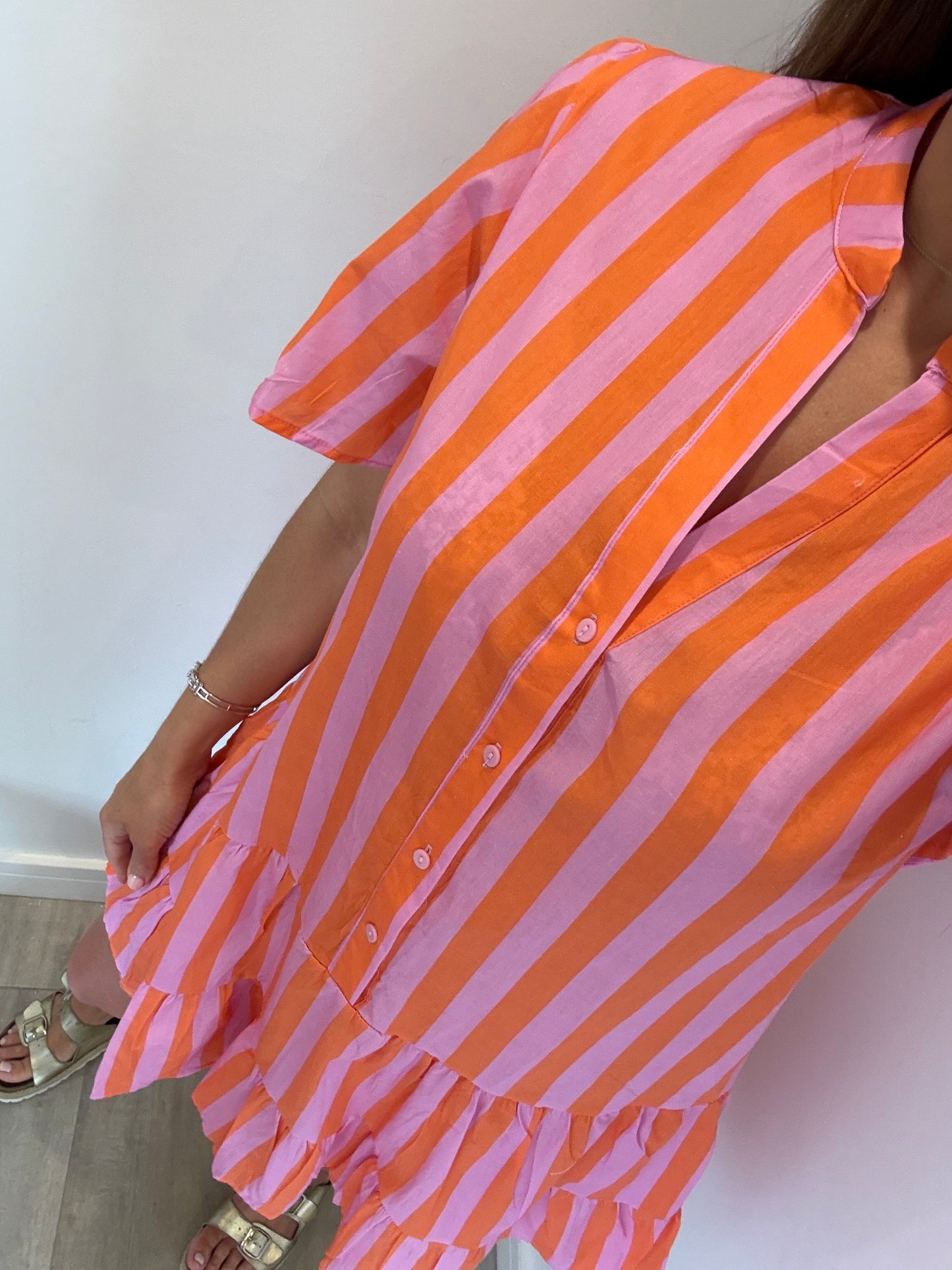 ORANGE & PINK STRIPE MIDI DRESS