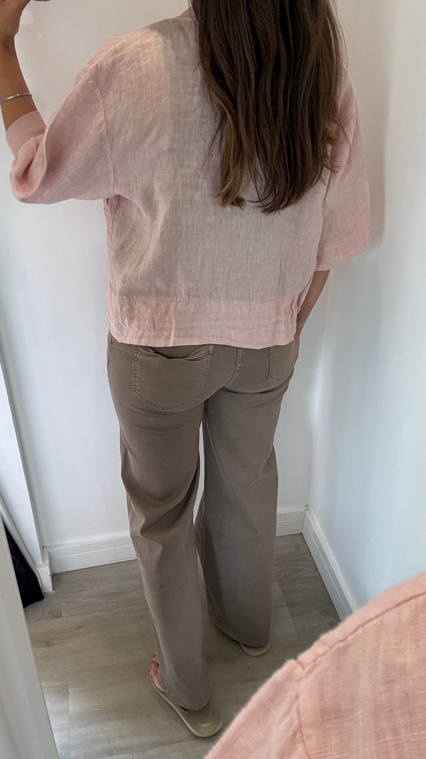PALE PINK LINEN BOMBER JACKET