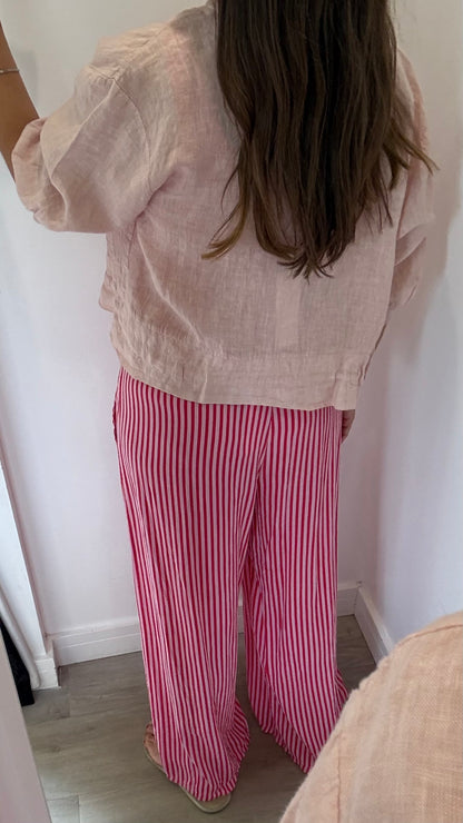 PALE PINK LINEN BOMBER JACKET