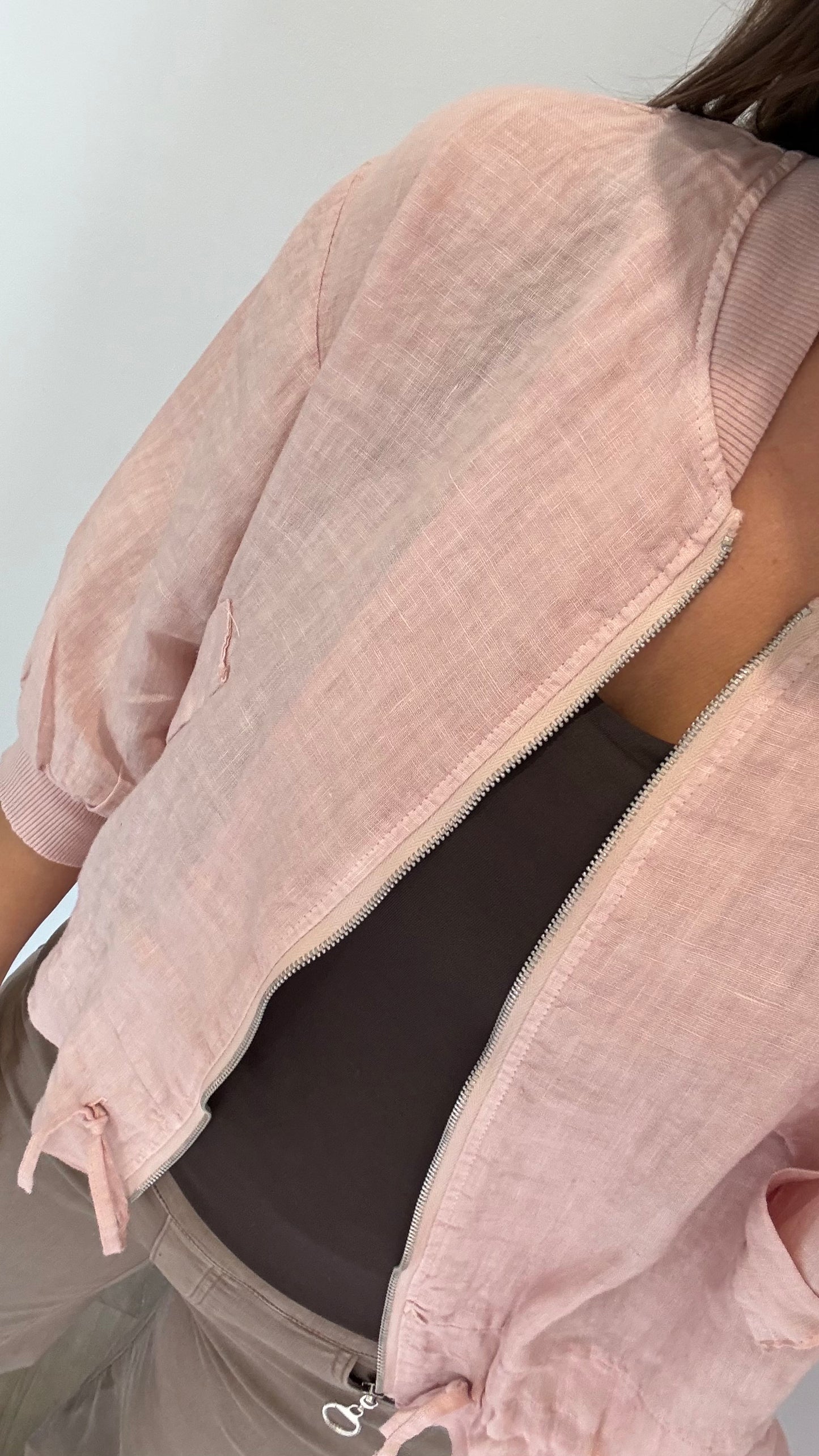 PALE PINK LINEN BOMBER JACKET