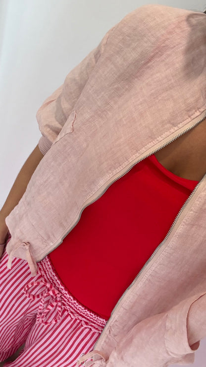 PALE PINK LINEN BOMBER JACKET