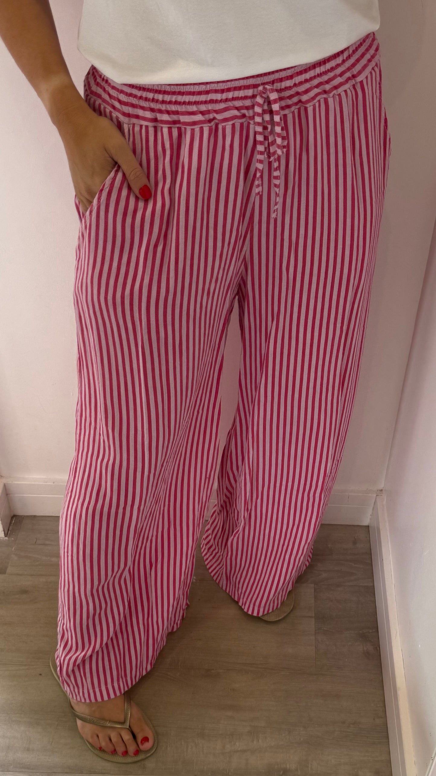 PINK & RASPBERRY STRIPE LINEN TROUSERS