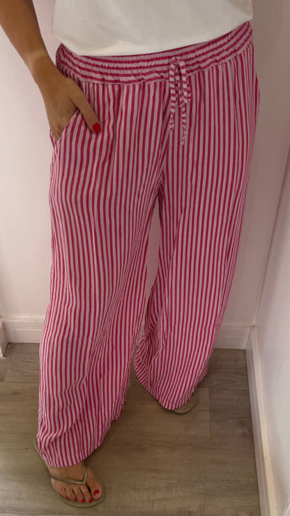 PINK & RASPBERRY STRIPE LINEN TROUSERS