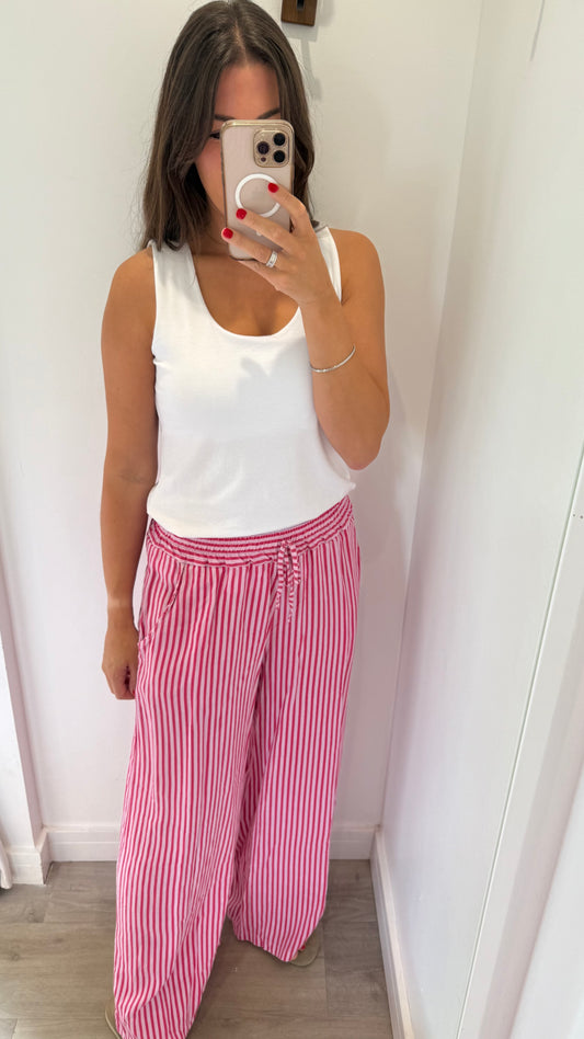 PINK & RASPBERRY STRIPE LINEN TROUSERS