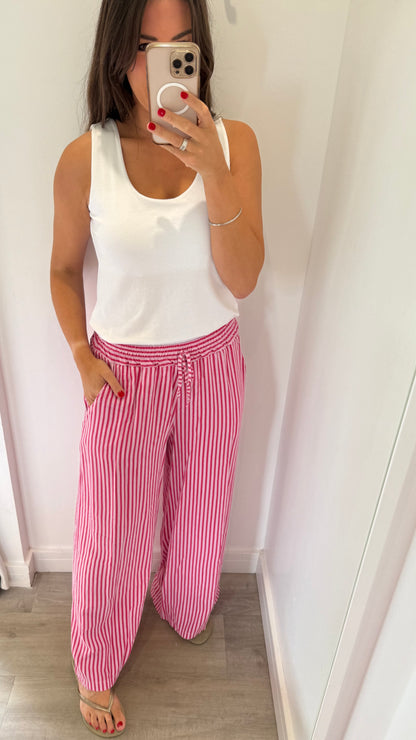 PINK & RASPBERRY STRIPE LINEN TROUSERS