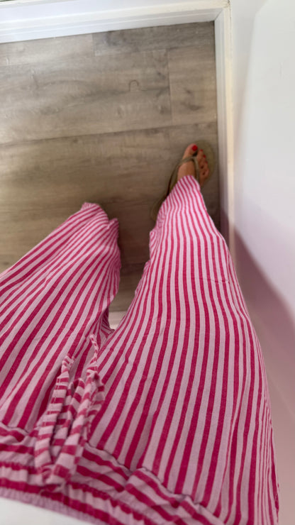 PINK & RASPBERRY STRIPE LINEN TROUSERS