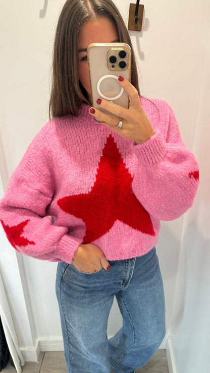 PINK & RED STAR KNIT JUMPER