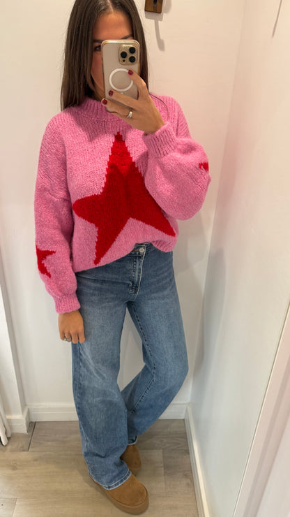 PINK & RED STAR KNIT JUMPER