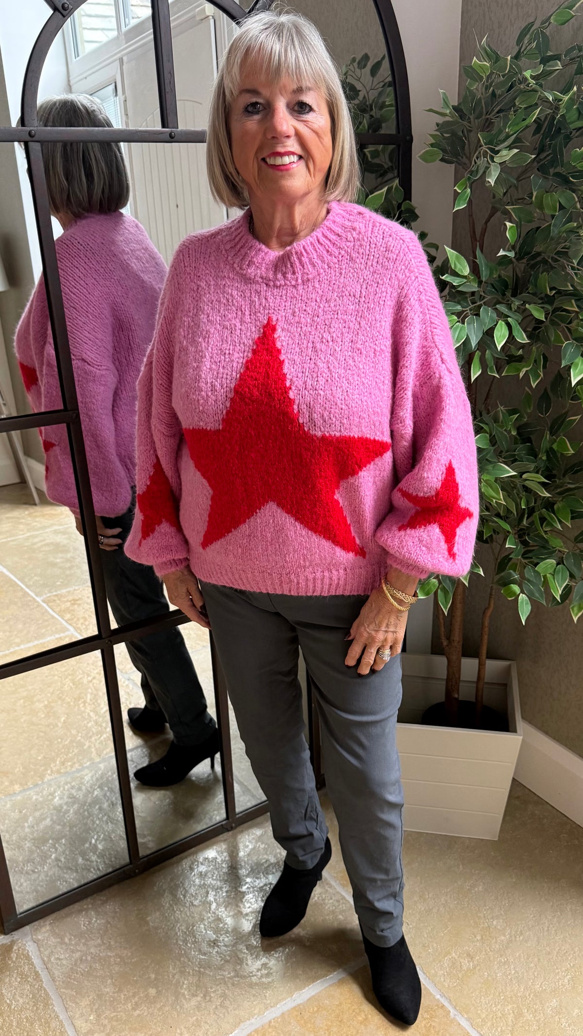 PINK & RED STAR KNIT JUMPER