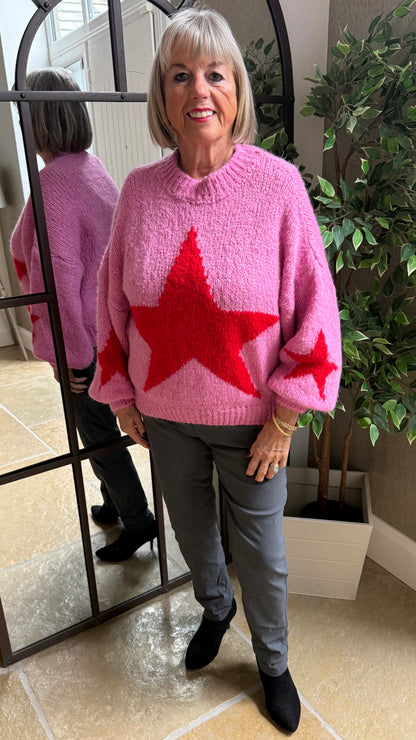 PINK & RED STAR KNIT JUMPER